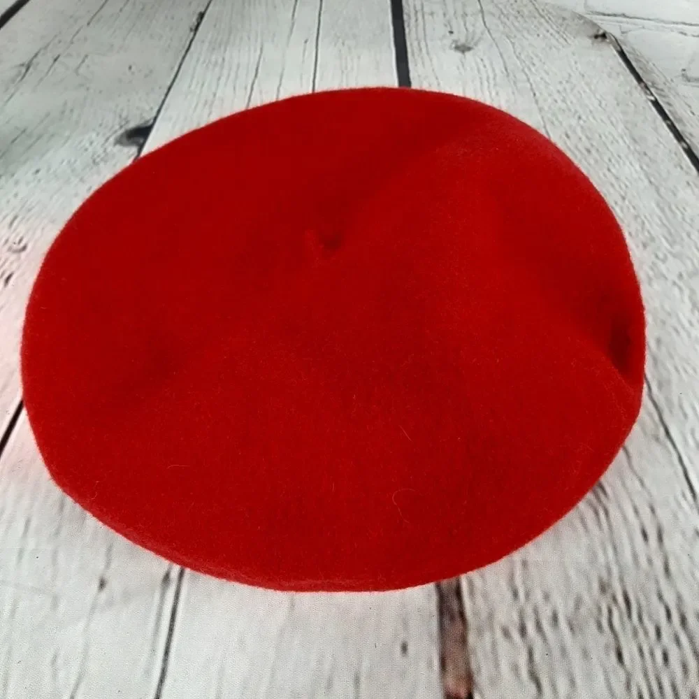 Vintage Thick Red Black Wool Reversible Beret Hat Stylish Retro Warm Cla…